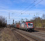 187 014 Captrain mit dem Sandzug nach Amstetten.Aufgenommen im Bahnhof Süßen am 4.3.2017.