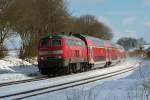 218 439-8 durchfährt mit dem Ziel Lindau HBF Wattenweiler, 31.1.2015