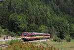 VT 43 und VT 42 als HzL87625 (Sigmaringen-Blumberg Zollhaus) bei Hausen im Tal 4.8.19