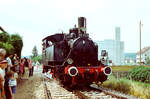 Museumsdampflok 98 812 auf der Nebenbahn Amstetten-Gerstetten (WEG), die Lok rangiert auf dem Verbindungsgleis der WEG-Lokalbahn zu den Gleisen der DB (Amstetten Bahnhof 26.06.1983) 