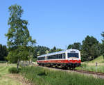 VS 201 mit VT 411 als RB 22274 von Engstingen nach Münsingen.(Münsingen 1.7.2018).