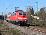 111 019 im März 2019 mit RE in Metzingen auf der Fahrt nach Stuttgart