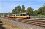 Ein Doppet ET mit vorne 878 ist hier am 23.9.2026 als S 5 um 14.51 Uhr auf der Pfinztalbahn nach Pforzheim unterwegs.