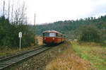  Kulturbahn  Tübingen-Horb (DB): Uerdinger Schienenbuszug auf der eingleisigen Hauptbahn (1984)