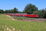 Am 24.06.2020 ist eine BR 147 mit einem DB-Dosto auf der Linie IRE 8 nach Stuttgart unterwegs. Hier bei Lauffen am Neckar.