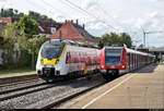 8442 111 (Bombardier Talent 2) der Abellio Rail Baden-Württemberg GmbH als RB 19525 (RB17a) von Pforzheim Hbf nach Stuttgart Hbf durchfährt den Bahnhof Asperg auf der Bahnstrecke