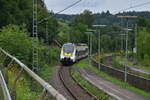 Bei der Einfahrt in Neudenau ist ein RB18 Triebwagen  zusehen  am Dienstag den 27.7.2021.