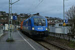 EVB 182 911 bei der Durchfahrt in Roigheim am Vormittag des 12.1.2023 mit einem Kastelzug gen Möckmühl.
