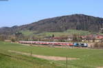 RE 88662 (Nürnberg Hbf-Stuttgart Hbf) mit Schublok 185 689-7 bei Schleißweiler 2.4.20