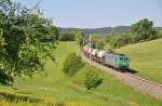 185 550 R4C mit DGS 90951 dem Quarzsandzug von Kln Eifeltor nach Neuburg Grnau bei Mittelrot auf der Murrbahn,Aufgenommen am 26.5.2012