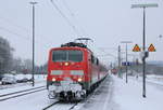 111 163 mit RE Nürnberg-Stuttgart am 01.03.2016 bei der Einfahrt in Schwäbisch Hall-Hessental.