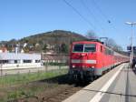 Die Stuttgarter 111 058 hatte am 08.04.2007 die Aufgabe den RE 19944 von Schwbisch Hall Hessental nach Stuttgart zu bringen.