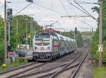 147 566 fuhr am 29.5.20 mit einem IC nach Karlsruhe in Schnelldorf ohne Halt am Bahnsteig für Gleis 1 vorbei.