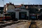 Das war das Depot von Laichingen der WEG-Bahnlinie Amstetten-Laichingen mit einer Spurweite von 1000 mm.