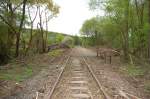 Die wrttembergische Schwarzwaldbahn am 11. Mai 2013 am Bahnbergang zwischen Ostelsheim und Althengstett. Mittlerweile vom Gestrpp befreit.