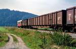 Ein Schienenbus der Unteren Kochertalbahn (WEG) konnte durchaus viele Wagen ziehen! Am 27.08.1985 entdeckte ich einen solchen Zug.