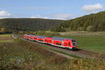 445 048 aus Gemünden kommend am 11. Oktober 2022 bei Harrbach im Maintal.