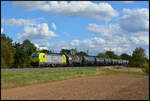 Alphatrain 7193 106  Rheincargo  mit einem Ganzzug VTG Kesselwagen am 02.09.2026 bei Th�ngersheim im Maintal.
