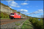BayernBahn 120 145-7 mit dem Henkelzug rollt am 24.09.2026 bei Himmelstadt im Maintal gen Norden.