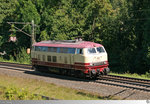 Am 17. August 2016 war 218 105-5 der Deutschen Bahn Lz bei Schlüchtern-Vollmerz Richtung Süden unterwegs.