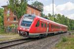 612 626 legte sich am 18.7.18 als RE von Erfurt nach Schweinfurt im alten Bahnhof Rottershausen in die Kurve.