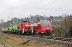 Zugkreuzung von  Müllzug  und Regionalexpress nach Sonneberg am 02.01.2014 in Creidlitz.