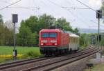 114 501-0 DB Systemtechnik mit einem Fahrleitungsmesswagen bei Staffelstein am 07.05.2012.