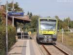 Als 650 701 am 24.9.14 in Reckendorf ankam, war daraus ein schlichter Haltepunkt mit 55 cm hohem Bahnsteig geworden.