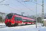 10. Januar 2017, RE 4986 Nürnberg - Saalfeld - Jena verlässt den Bahnhof Pressig-Rothenkirchen.