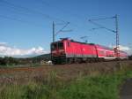 143 324 mit der RB 16856 nach Groheringen am 31.8.10 in Halach(b.