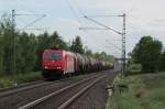 185 xxx der HGK ist am 21. Mai 2012 mit einem Kesselzug bei Neuses (bei Kronach) unterwegs.