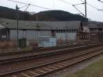 Lokschuppen und Drehscheibe des frheren Grenzbahnhofs in Probstzella, hier werden Heute noch die Schubloks fr die Fahrt durch den Frankenwald angehngt.