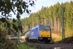 146 521-0 InterConnex im Frankenwald bei Steinbach am 23.10.2015.