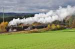 01 202 + 01 150 mit Sonderzug am 09.11.2013 bei Himmelkron an der Schiefen Ebene.