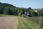 203 354 mit einem Schotterzug bei Lengenfeld Richtung Weiden, 23.08.2017