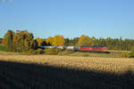 232 238 und 232 673 ziehen einen Kesselzug aus Bitterfeld Richtung Vohburg bei Schönfeld, 15.10.2017