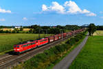 Die 151 061 und 045 brachten am 13. Juli 2018 den GM
62870 von München Johanneskirchen nach Oberhausen West. Bei Nordheim konnte ich konnte ich diese den schweren Sechsachsern verbliebene Stammleistung fotografieren. 