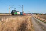 193 282 mit einem KLV-Zug bei Oberdachstetten Richtung Würzburg, 15.10.2018