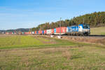 193 883 von boxxpress mit einem Containerzug bei Mitteldachstetten Richtung Ansbach, 19.01.2019