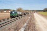 193 325 ELL/Ecco mit einem leeren BLG-Autotransportzug bei Oberhessbach Richtung Ansbach, 23.02.2019