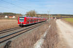 425 644 als RB 58117 von Würzburg Hbf nach Treuchtlingen bei Oberhessbach, 23.02.2019