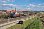 139 297 der Bayern Bahn mit dem Henkelzug bei Lehrberg Richtung Würzburg, 07.04.2019