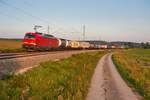 193 337 mit einem KLV-Zug bei Mitteldachstetten Richtung Würzburg, 31.08.2019