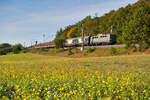 140 438 mit dem Henkelzug bei Oberdachstetten Richtung Gunzenhausen, 19.09.2019