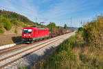 187 083 mit einem gemischten Güterzug bei Oberdachstetten Richtung Würzburg, 19.09.2019