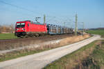 187 136 mit einem Autotransportzug bei Ansbach Richtung Würzburg, 29.03.2019