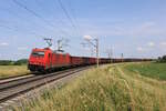 ATLU 185 631-9 fährt mit einem Zug aus T-Wagen bei Uffenheim in Richtung Würzburg. (20.06.2023)
