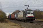 ES 64 U2 - 071 MRCE / Eurogate mit Containerzug am 09.02.2014 in Burgbernheim gen Ansbach.