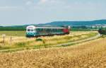 An der gleichen Stelle wie Bild 569664 entstand diese Aufnahme 14 Monate zuvor mit einem graffitiverschmierten Wendezug. Am linken Bildrand wieder das Tempo-60-Schild und im Hintergrund die Frankenhhe. (27.7.01)