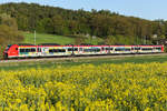 Der Flughafen Express mit Sonderbemalung und der Nummer 9480 1463 506-4 D-DB von Landshut Richtung Regensburg am 29.04.26 bei Iffelkofen. Auf der Seite steht als Kurzbezeichnung 1463 006.
